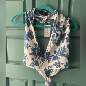 Cider Blue and White Abstract Halter Blouse